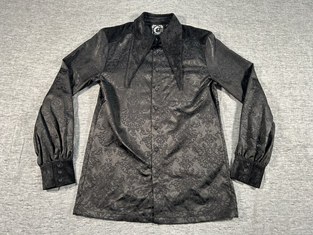 Killstar Mens Medium Black Gothic Damask Baroque Dagger Collar Button Up Shirt